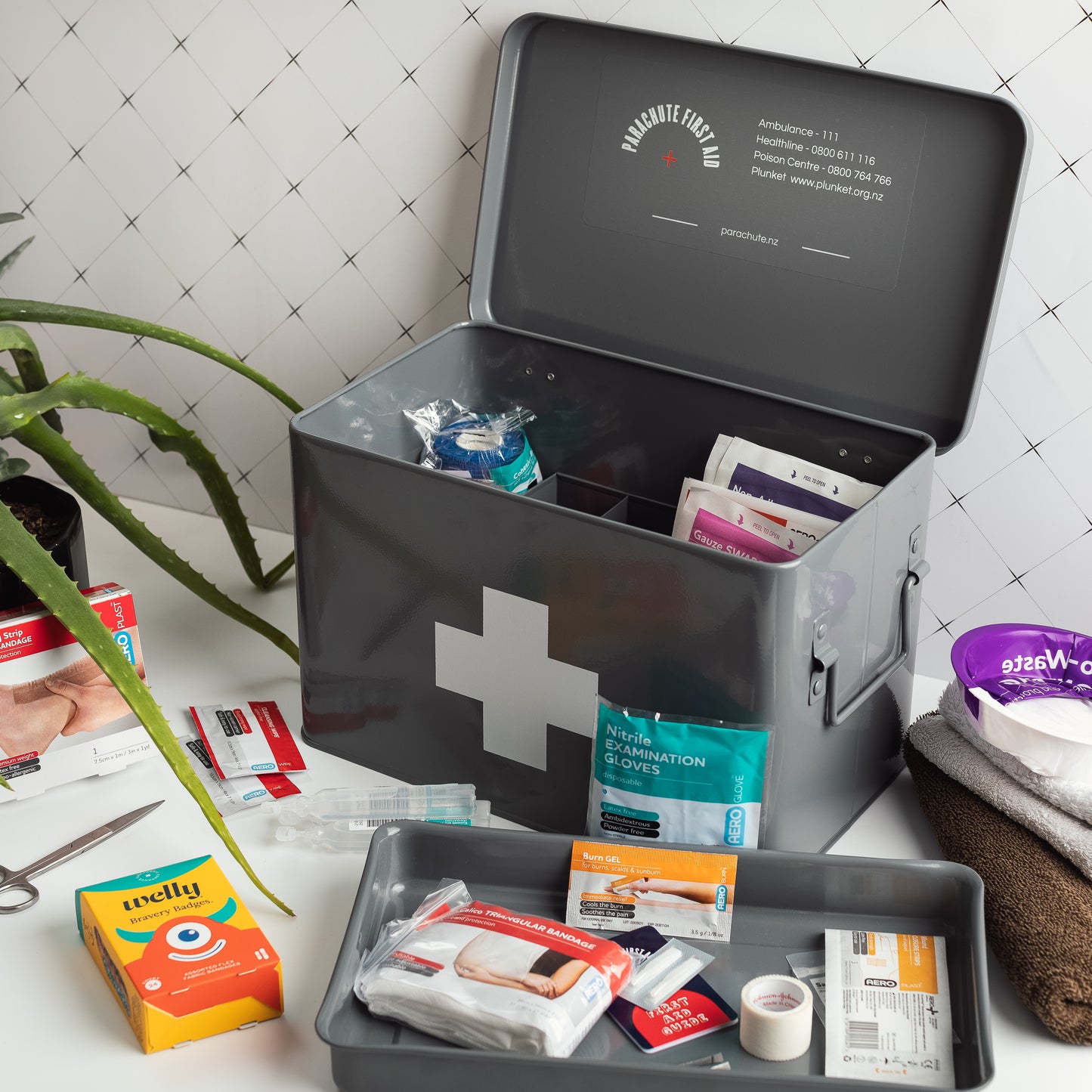 Family First Aid Tin - fully kitted - plus free Goodbye Ouch Manuka Balm 25g tube