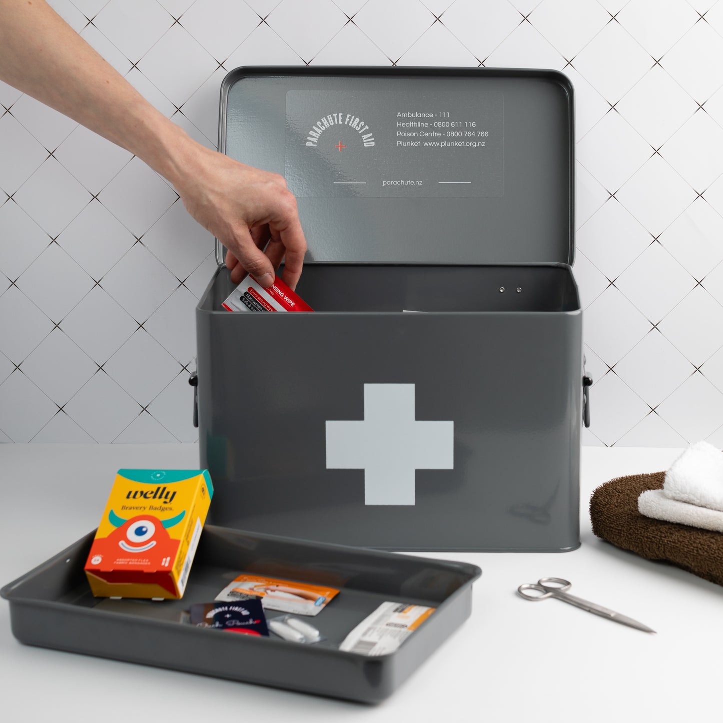 Family First Aid Tin - fully kitted - plus free Goodbye Ouch Manuka Balm 25g tube