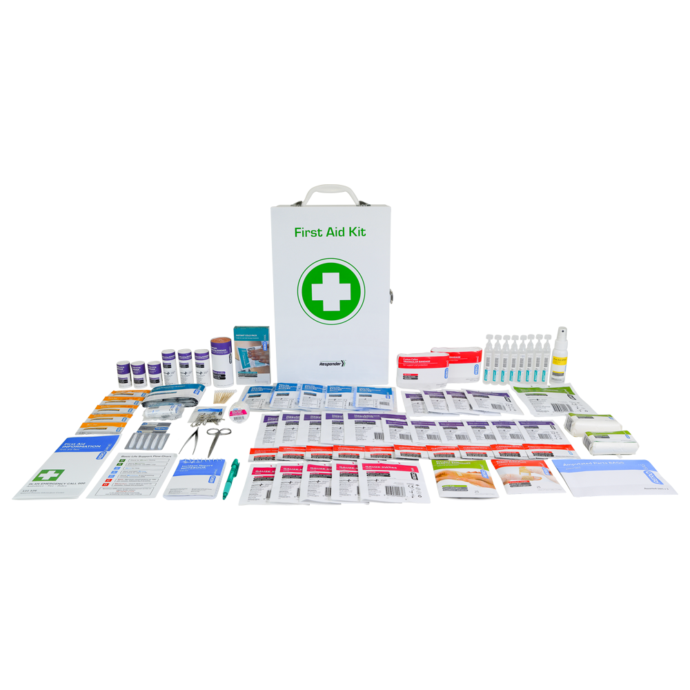 White Metal tin case for workplace first aid and Health and Safety