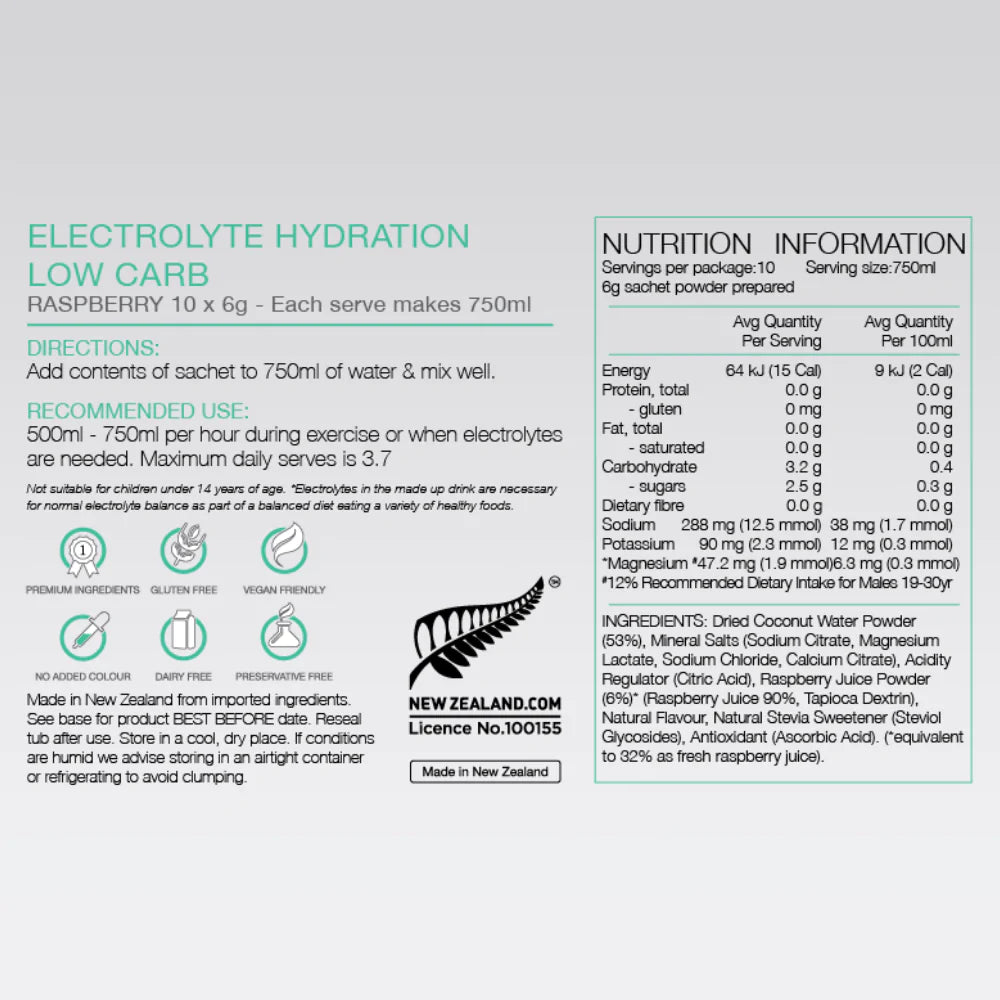 Pure Electrolyte Hydration Low Carb Sachets 6g x10